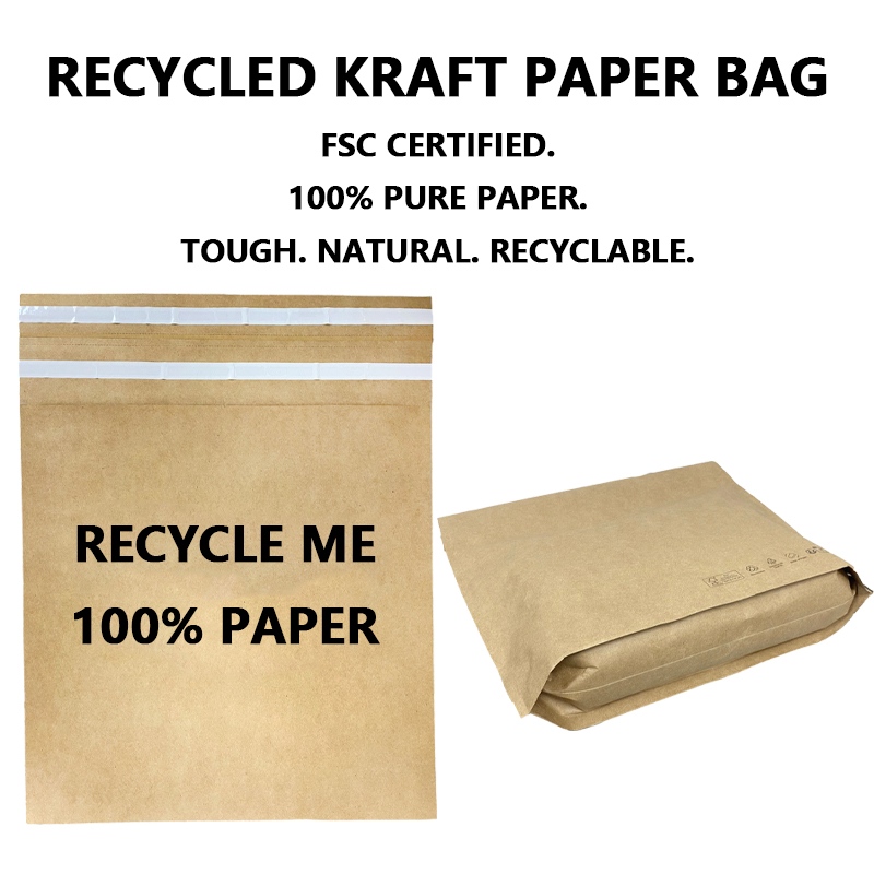 Op maat gemaakte postzak van gerecycled kraftpapier met scheurstrook